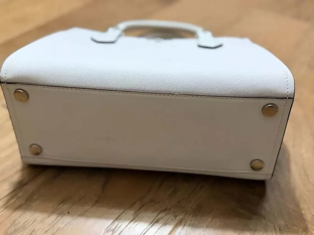 Michael Kors Marilyn Medium Saffiano Leather Satchel in Optic White